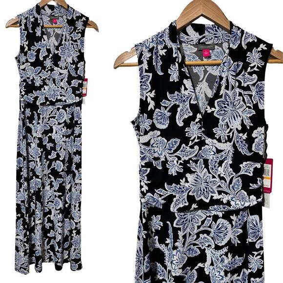 Vince Camuto Woodblock Flora' Halter Maxi Dress Size S Blue Sleeveless Artsy NEW - Picture 1 of 7